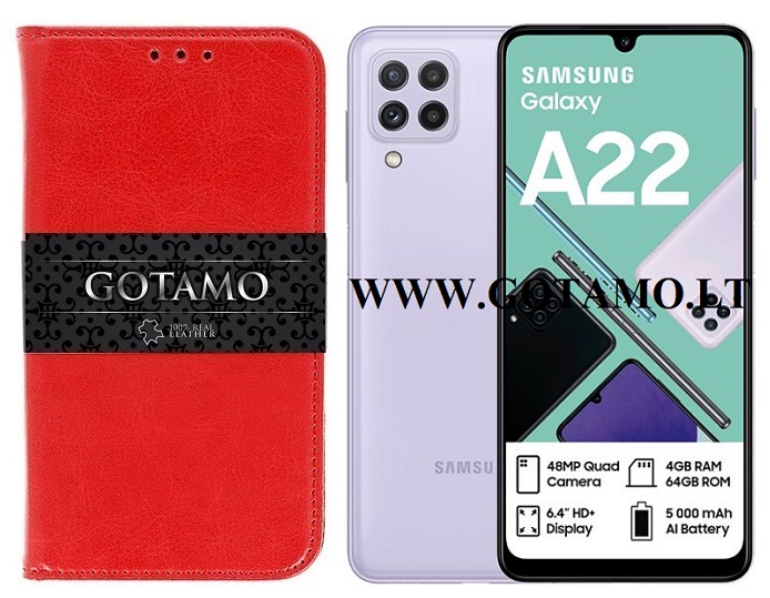 Gotamo D-gravity natūralios odos dėklas Samsung Galaxy A22 raudonos spalvos