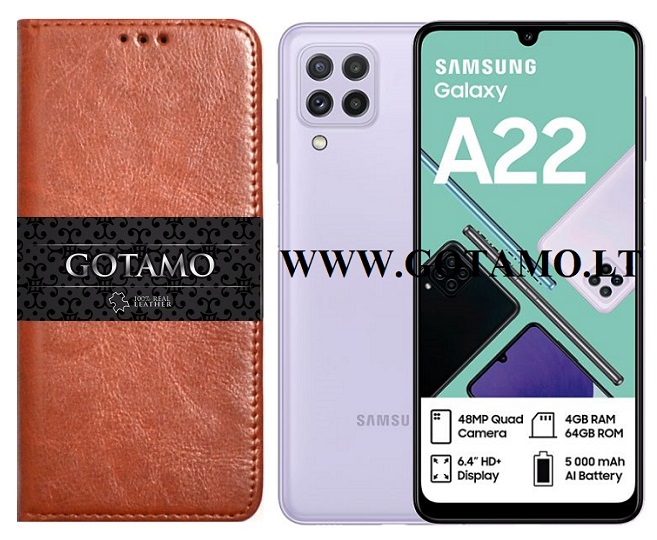Gotamo D-gravity natūralios odos dėklas Samsung Galaxy A22 rudos spalvos