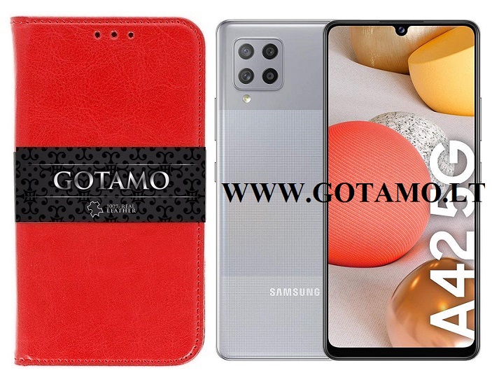 Gotamo D-gravity natūralios odos dėklas Samsung Galaxy A42 5G raudonos spalvos
