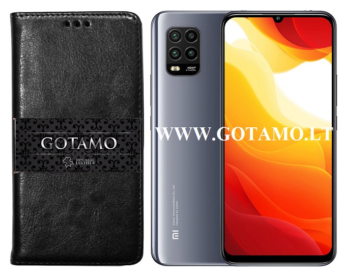 Gotamo D-gravity natūralios odos dėklas Xiaomi Mi 10 Lite, Xiaomi Mi 10 Lite 5G mobiliesiems telefonams juodos spalvos