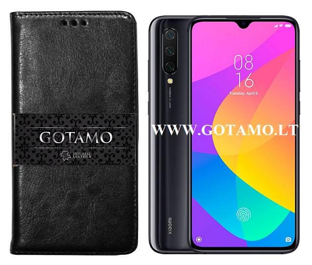 Gotamo D-gravity natūralios odos dėklas Xiaomi Mi 9 Lite mobiliesiems telefonams juodos spalvos