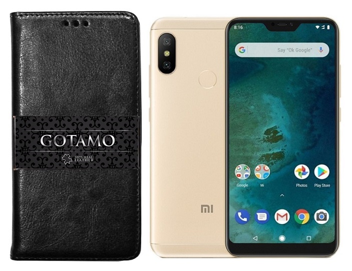 Gotamo D-gravity natūralios odos dėklas Xiaomi Mi A2 Lite, Xiaomi Redmi 6 Pro mobiliesiems telefonams juodos spalvos
