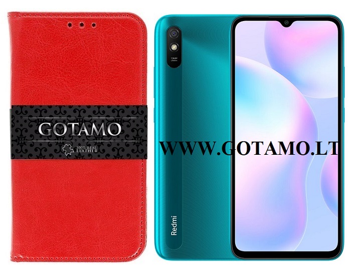 Gotamo D-gravity natūralios odos dėklas Xiaomi Redmi 9A mobiliesiems telefonams raudonos spalvos