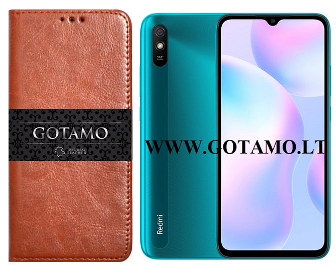 Gotamo D-gravity natūralios odos dėklas Xiaomi Redmi 9A mobiliesiems telefonams rudos spalvos