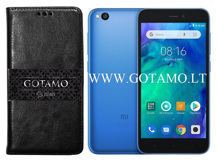 Gotamo D-gravity natūralios odos dėklas Xiaomi Redmi Go mobiliesiems telefonams juodos spalvos