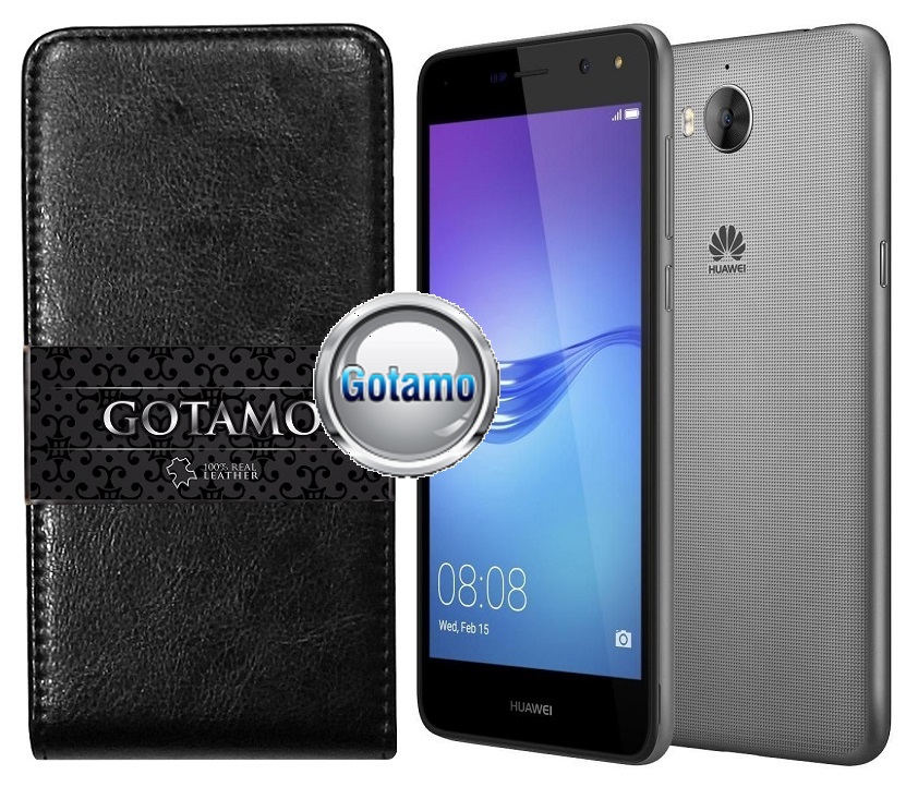 Gotamo I-gravity natūralios odos dėklas Huawei Y5 (2017) Y6 (2017) mobiliesiems telefonams juodos spalvos