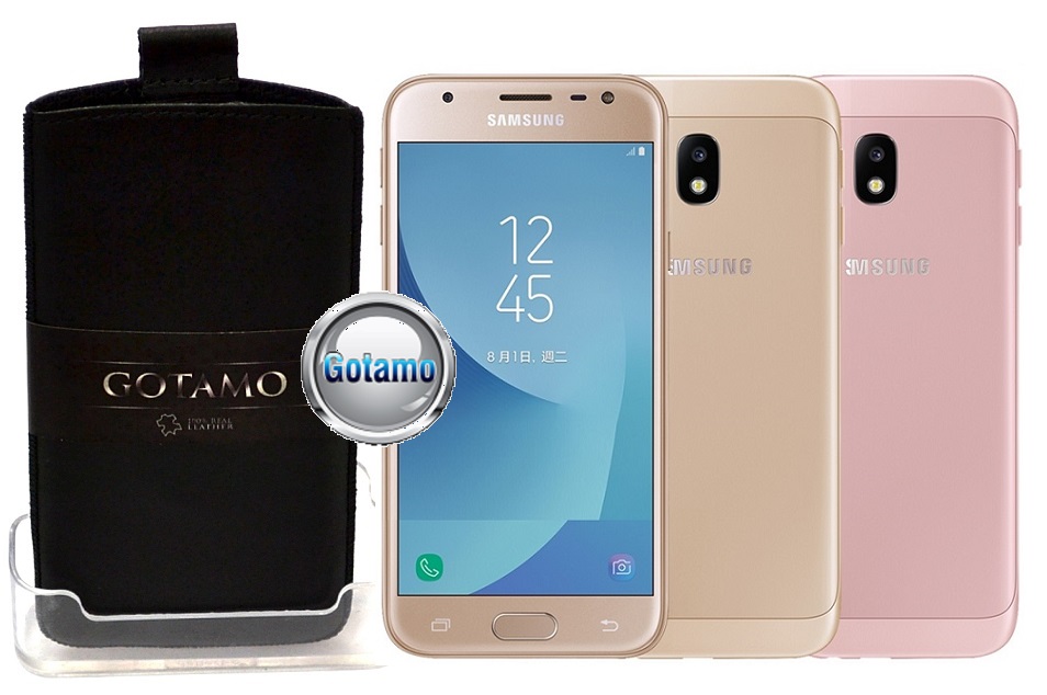 Gotamo Insert įmaunamas natūralios odos dėklas Samsung Galaxy J3 (2017) juodos spalvos