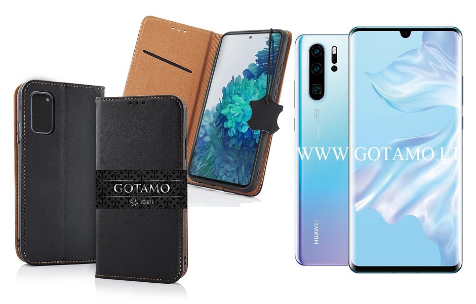 Gotamo Vintage natūralios odos dėklas Huawei P30 Pro mobiliajam telefonui juodos spalvos