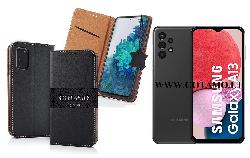 Gotamo Vintage natūralios odos dėklas Samsung Galaxy A13 juodos spalvos