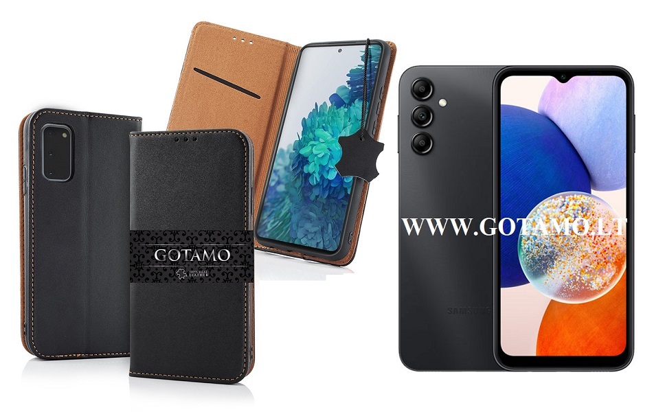 Gotamo Vintage natūralios odos dėklas Samsung Galaxy A14 5G juodos spalvos
