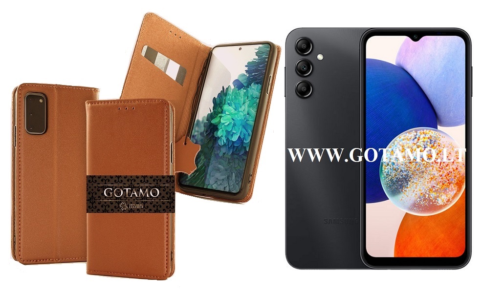 Gotamo Vintage natūralios odos dėklas Samsung Galaxy A14 5G rudos spalvos