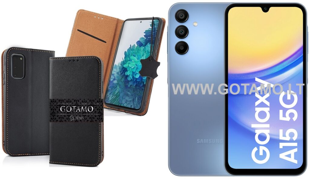 Gotamo Vintage natūralios odos dėklas Samsung Galaxy A15 5G juodos spalvos