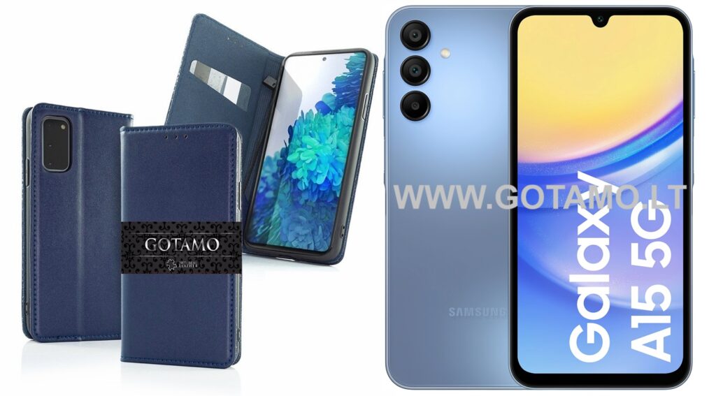 Gotamo Vintage natūralios odos dėklas Samsung Galaxy A15 5G mėlynos spalvos
