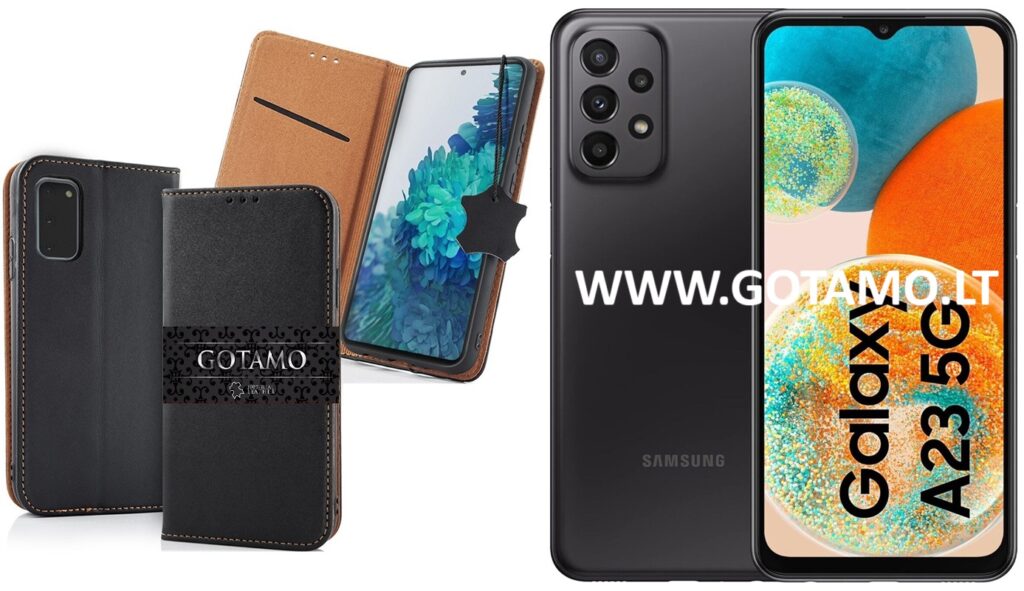 Gotamo Vintage natūralios odos dėklas Samsung Galaxy A23 5G juodos spalvos