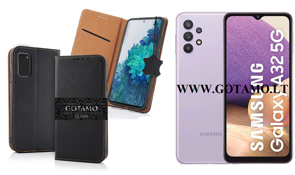 Gotamo Vintage natūralios odos dėklas Samsung Galaxy A32 5G mobiliajam juodos spalvos