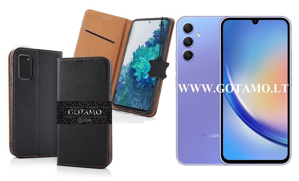 Gotamo Vintage natūralios odos dėklas Samsung Galaxy A34 mobiliajam juodos spalvos