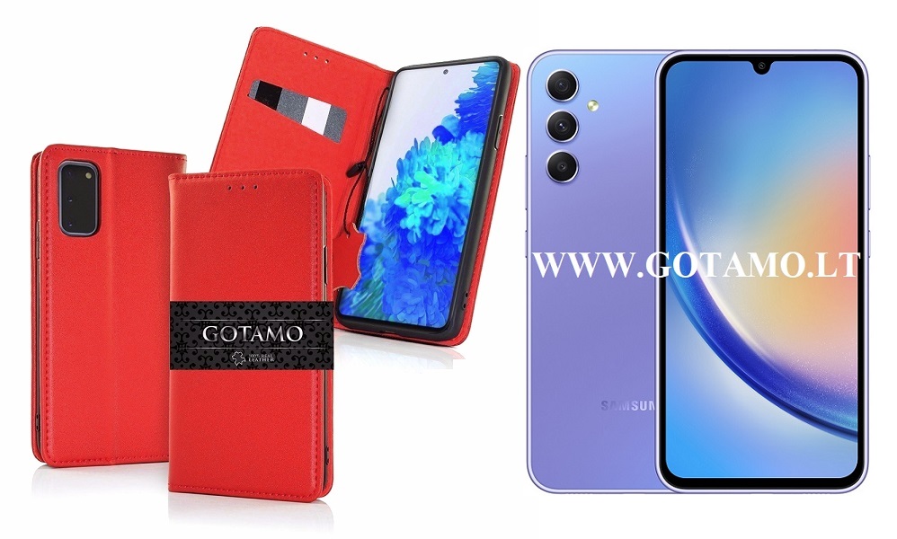 Gotamo Vintage natūralios odos dėklas Samsung Galaxy A34 mobiliajam raudonos spalvos