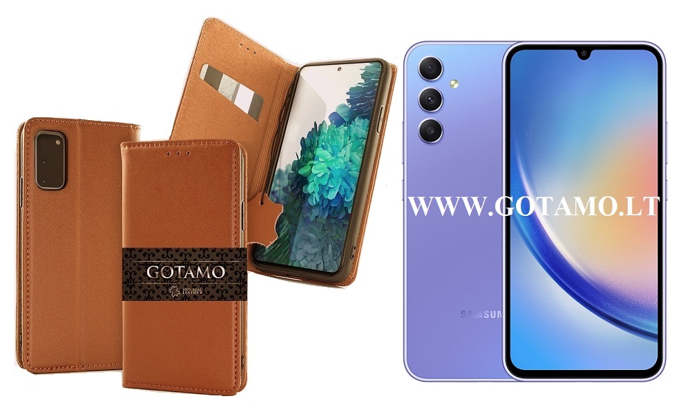 Gotamo Vintage natūralios odos dėklas Samsung Galaxy A34 mobiliajam rudos spalvos