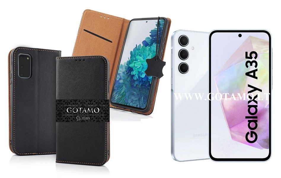 Gotamo Vintage natūralios odos dėklas Samsung Galaxy A35 mobiliajam juodos spalvos