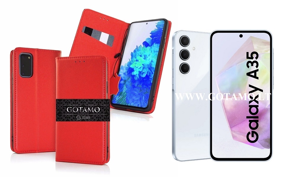 Gotamo Vintage natūralios odos dėklas Samsung Galaxy A35 mobiliajam raudonos spalvos