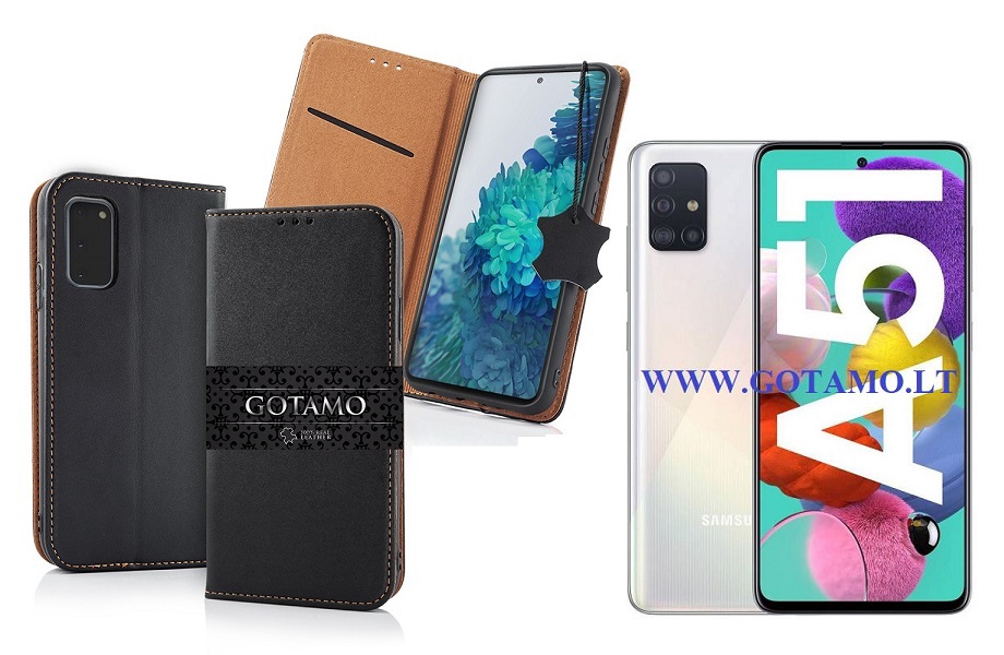 Gotamo Vintage natūralios odos dėklas Samsung Galaxy A51 mobiliajam juodos spalvos