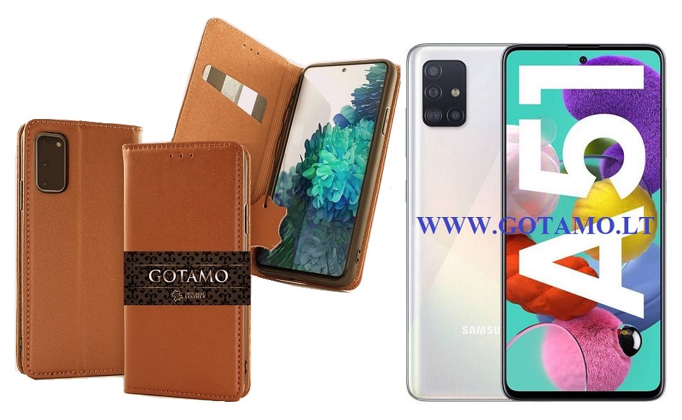 Gotamo Vintage natūralios odos dėklas Samsung Galaxy A51 mobiliajam rudos spalvos