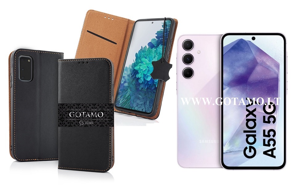 Gotamo Vintage natūralios odos dėklas Samsung Galaxy A55 mobiliajam juodos spalvos