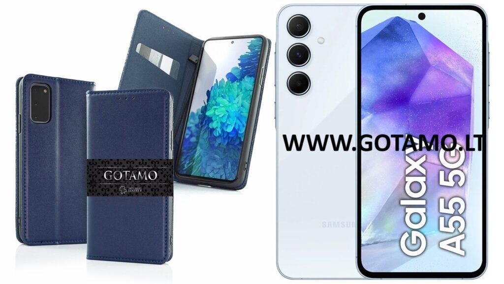 Gotamo Vintage natūralios odos dėklas Samsung Galaxy A55 mobiliajam mėlynos spalvos