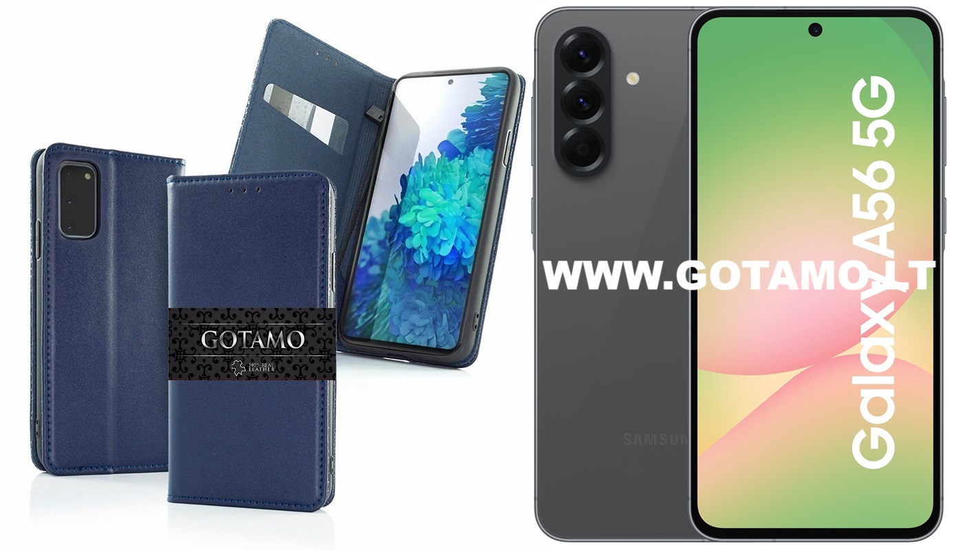 Gotamo Vintage natūralios odos dėklas Samsung Galaxy A56 telefonui mėlynos spalvos 1 Gotamo Vintage natūralios odos dėklas Samsung Galaxy A56 mėlynos spalvos