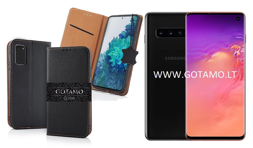 Gotamo Vintage natūralios odos dėklas Samsung Galaxy S10 mobiliajam juodos spalvos