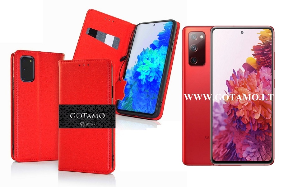 Gotamo Vintage natūralios odos dėklas Samsung Galaxy S20 FE mobiliajam raudonos spalvos