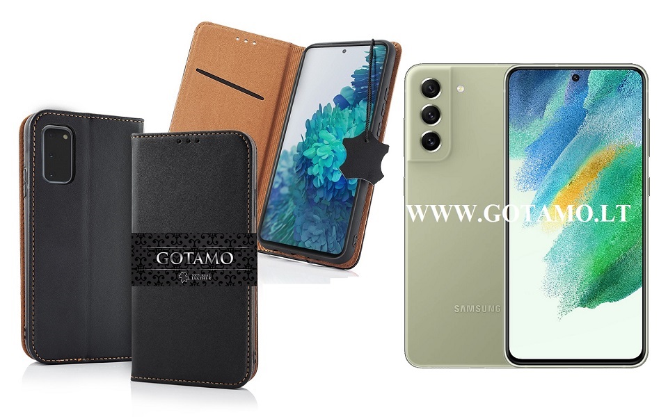 Gotamo Vintage natūralios odos dėklas Samsung Galaxy S21 FE 5G mobiliajam juodos spalvos