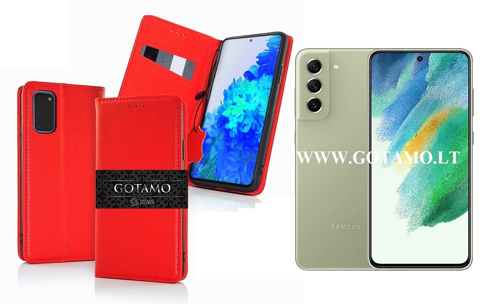 Gotamo Vintage natūralios odos dėklas Samsung Galaxy S21 FE 5G mobiliajam raudonos spalvos