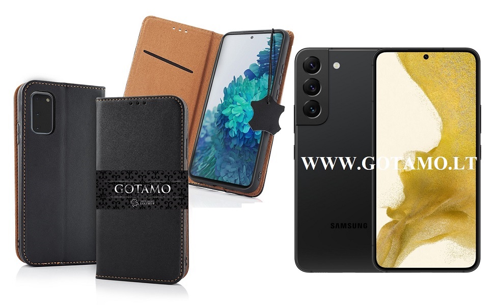 Gotamo Vintage natūralios odos dėklas Samsung Galaxy S22 5G mobiliajam juodos spalvos