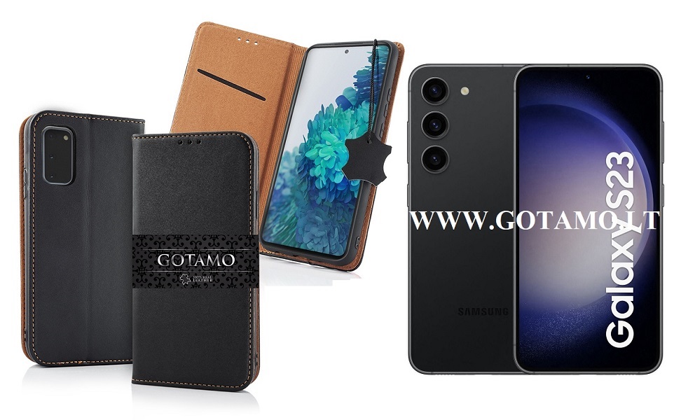 Gotamo Vintage natūralios odos dėklas Samsung Galaxy S23 mobiliajam juodos spalvos