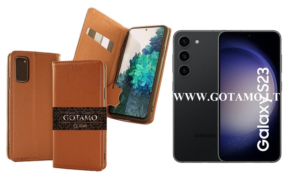 Gotamo Vintage natūralios odos dėklas Samsung Galaxy S23 mobiliajam rudos spalvos
