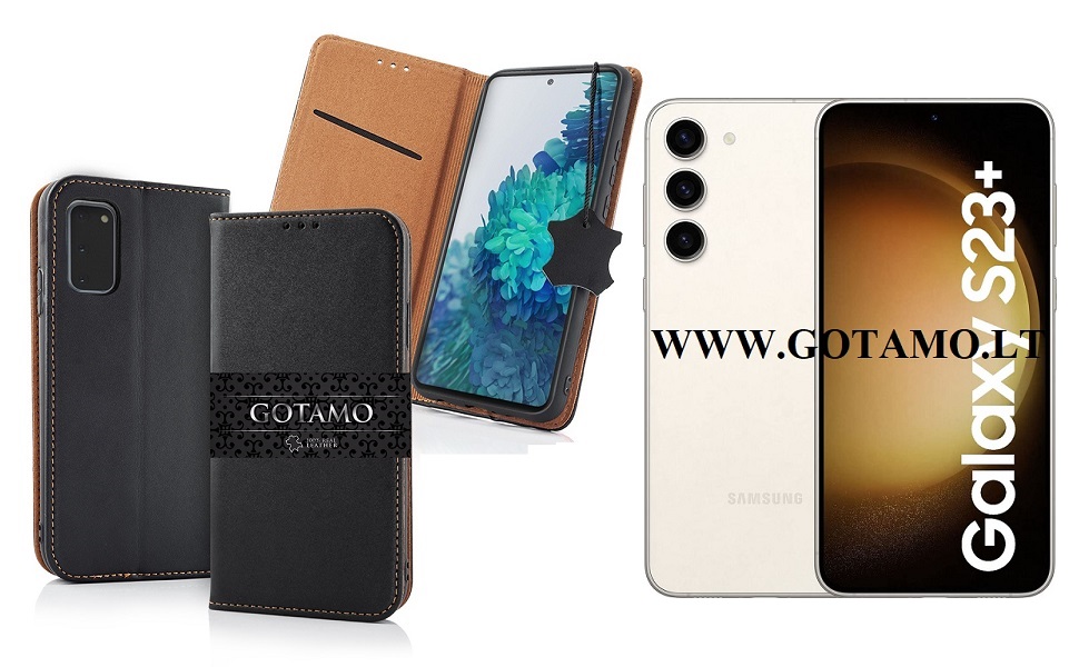 Gotamo Vintage natūralios odos dėklas Samsung Galaxy S23+ (S23 Plus) mobiliajam juodos spalvos