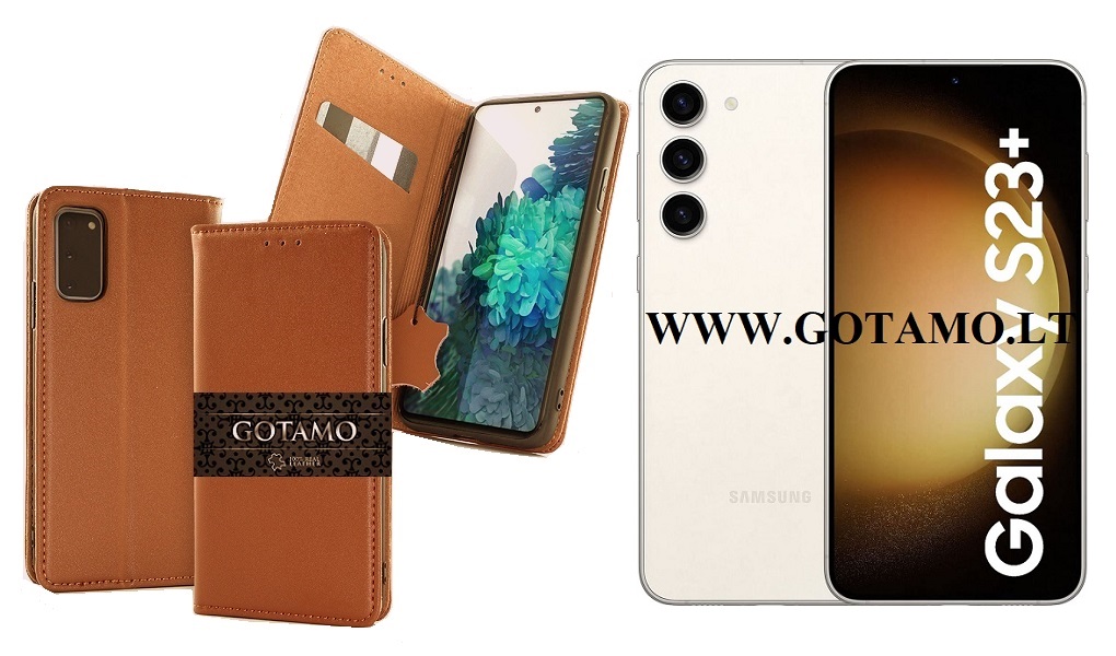 Gotamo Vintage natūralios odos dėklas Samsung Galaxy S23+ (S23 Plus) mobiliajam rudos spalvos
