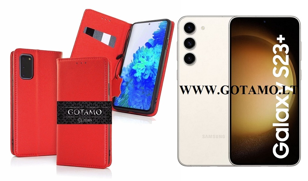 Gotamo Vintage natūralios odos dėklas Samsung Galaxy S23+ (S23 Plus) mobiliajam raudonos spalvos