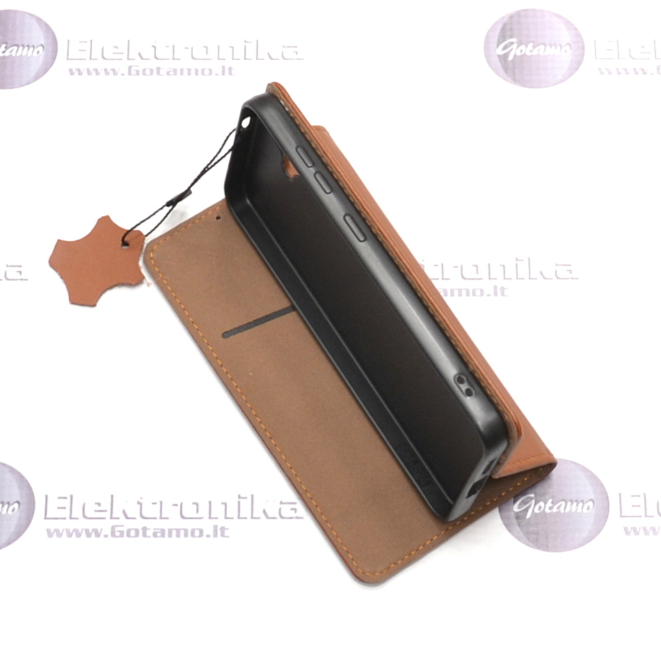 Gotamo Vintage natūralios odos dėklas Samsung Galaxy S25 telefonui rudos spalvos 5 Gotamo Vintage natūralios odos dėklas Samsung Galaxy S25 – nuotrauka 5