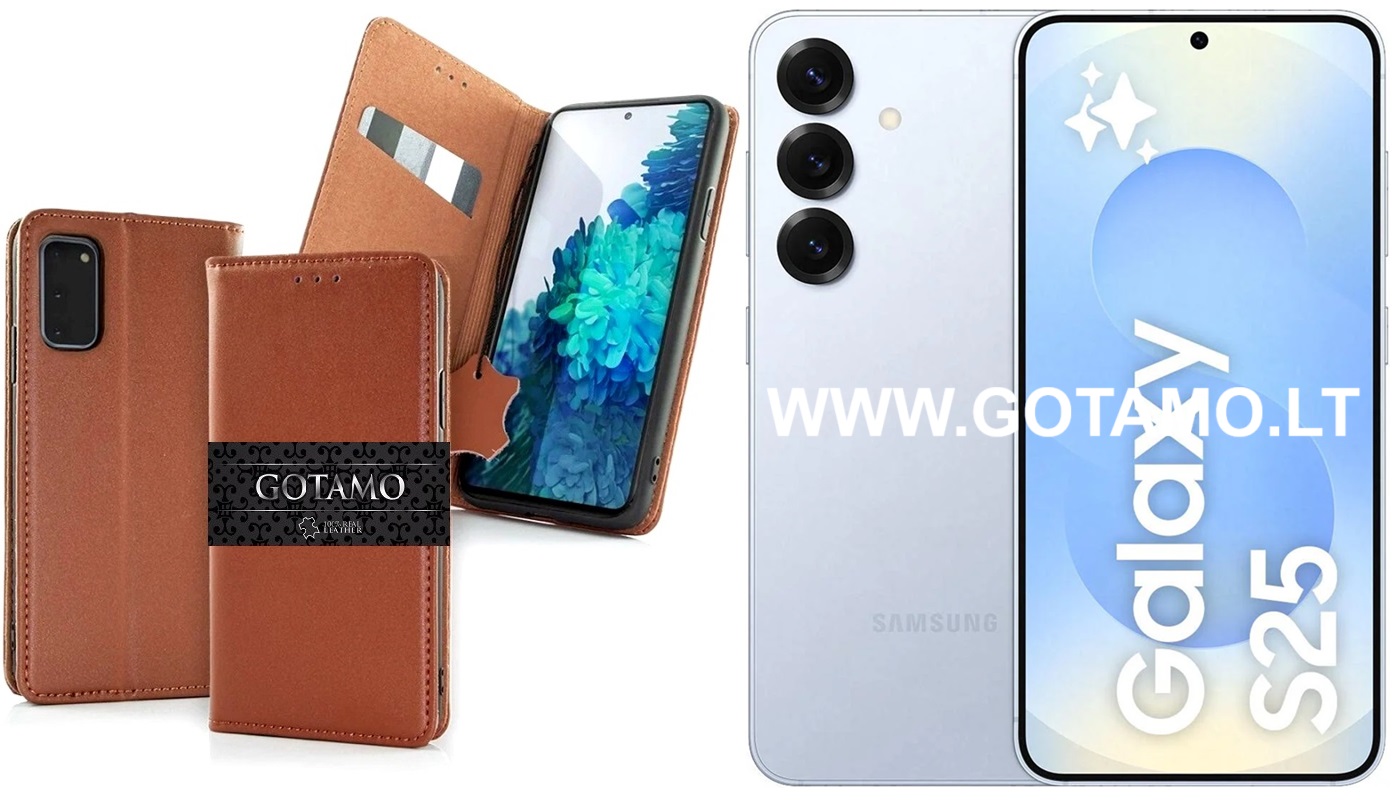 Gotamo Vintage natūralios odos dėklas Samsung Galaxy S25 telefonui rudos spalvos 1 Gotamo Vintage natūralios odos dėklas Samsung Galaxy S25 rudos spalvos