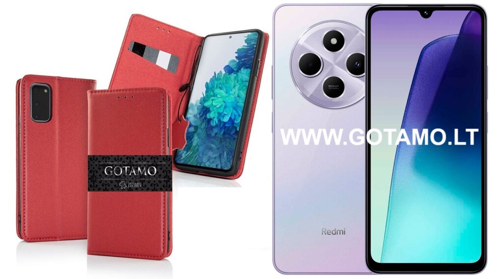 Gotamo Vintage natūralios odos dėklas Xiaomi Redmi 14C, Redmi A4, Poco C75 telefonams bordo spalvos