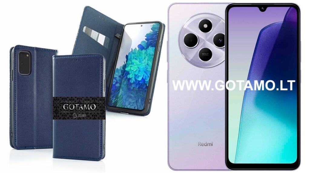 Gotamo Vintage natūralios odos dėklas Xiaomi Redmi 14C, Redmi A4, Poco C75 telefonams mėlynos spalvos