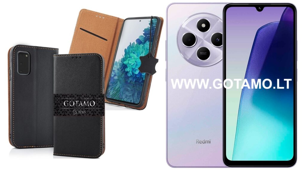 Gotamo Vintage natūralios odos dėklas Xiaomi Redmi 14C, Xiaomi Redmi A4, Xiaomi Poco C75 telefonams juodos spalvos
