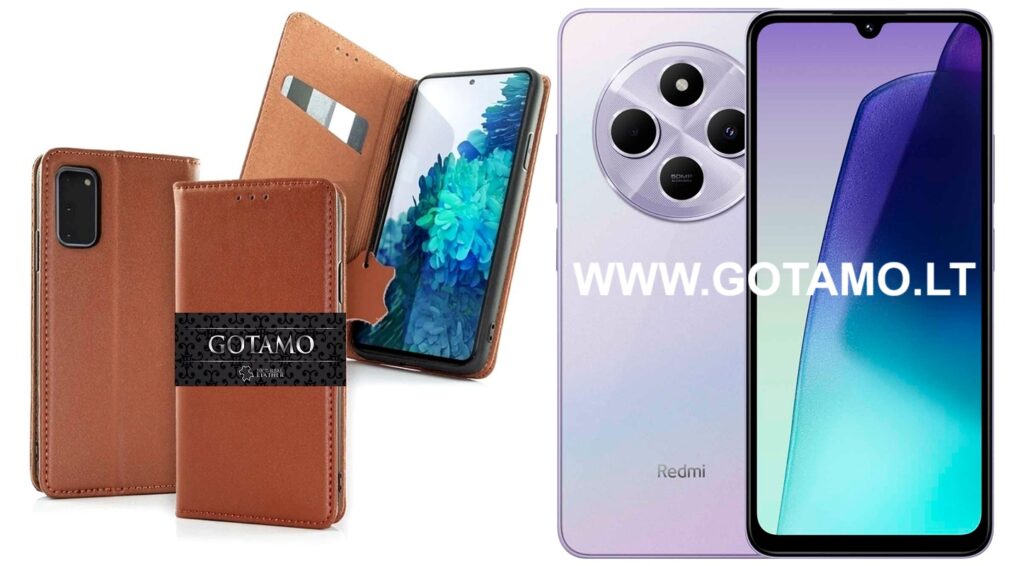 Gotamo Vintage natūralios odos dėklas Xiaomi Redmi 14C, Xiaomi Redmi A4, Xiaomi Poco C75 telefonams rudos spalvos