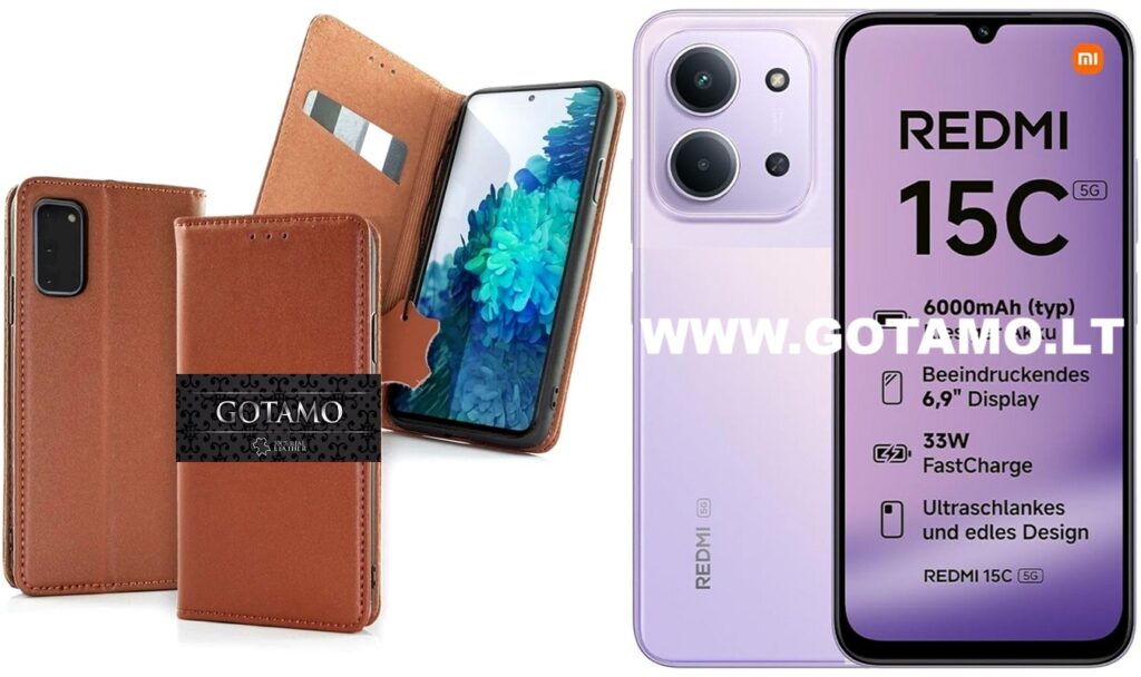 Gotamo Vintage natūralios odos dėklas Xiaomi Redmi 15C 5G, rudas