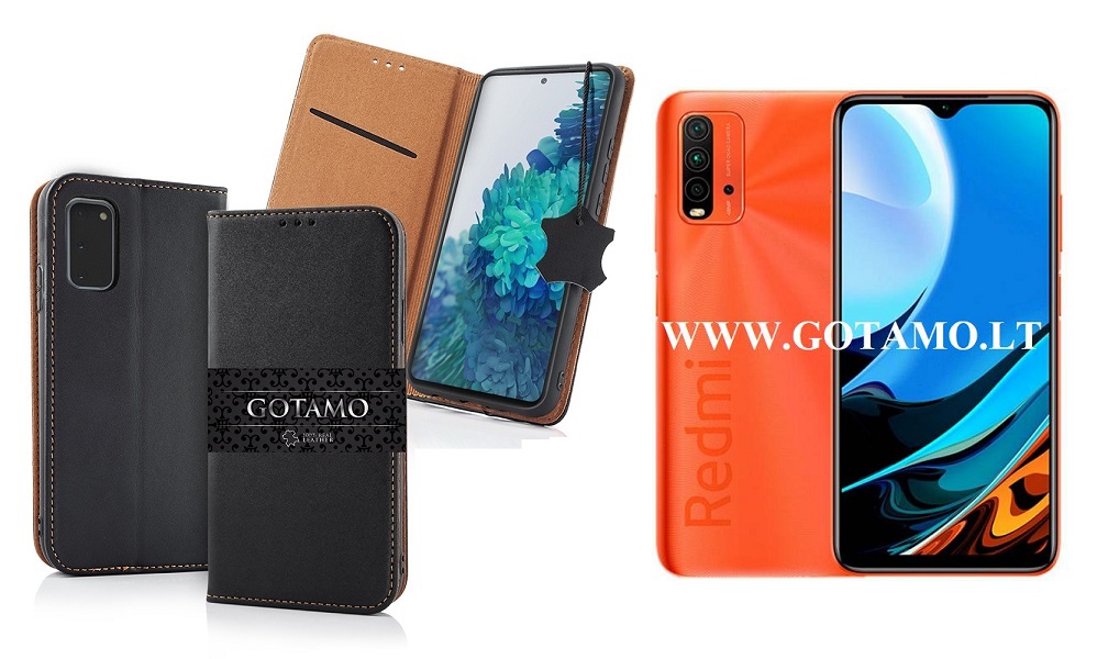 Gotamo Vintage natūralios odos dėklas Xiaomi Redmi 9T, Xiaomi Poco M3 mobiliesiems telefonams juodos spalvos