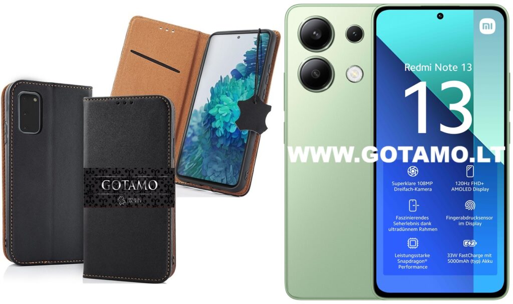 Gotamo Vintage natūralios odos dėklas Xiaomi Redmi Note 13 4G telefonui juodos spalvos