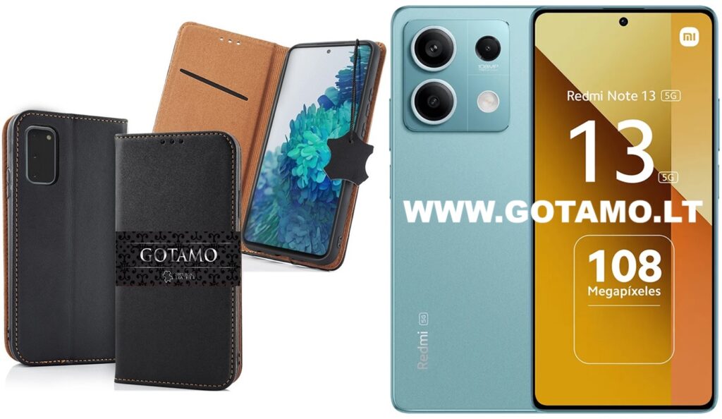 Gotamo Vintage natūralios odos dėklas Xiaomi Redmi Note 13 5G telefonui juodos spalvos