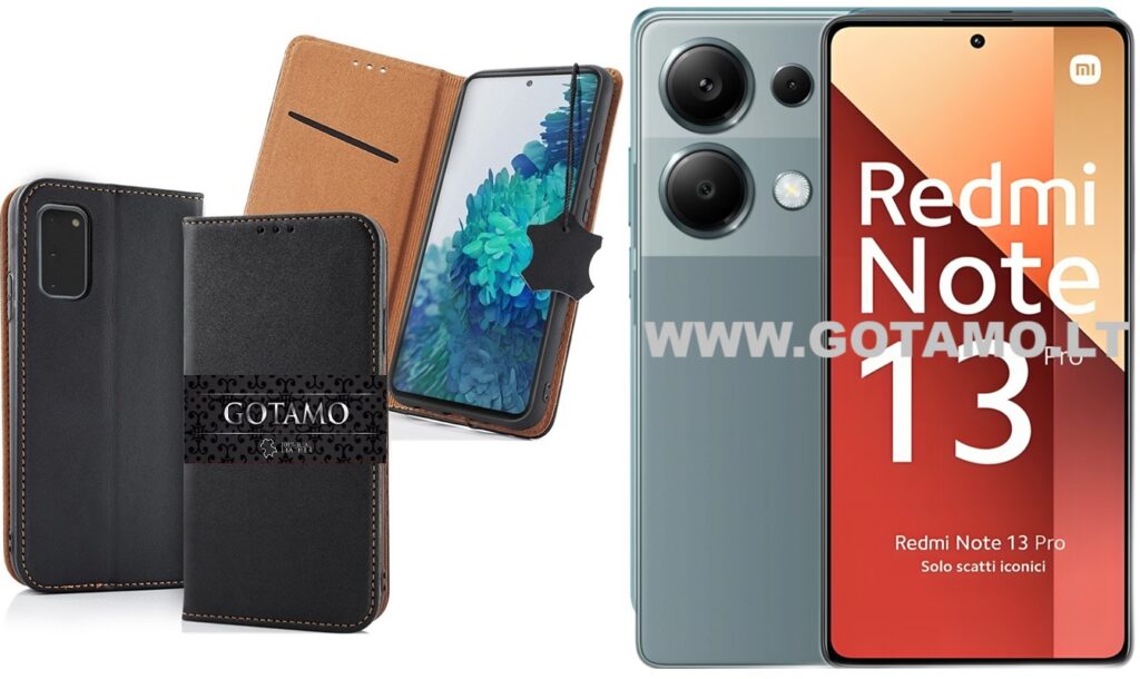 Gotamo Vintage natūralios odos dėklas Xiaomi Redmi Note 13 Pro 4G, Xiaomi Poco M6 Pro telefonams juodos spalvos